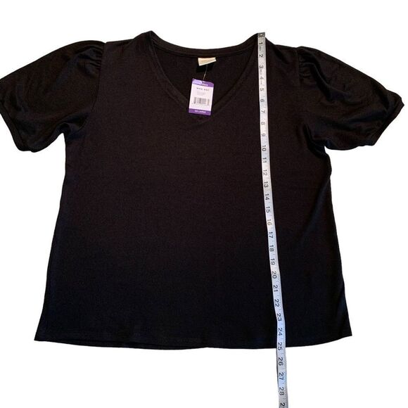 Mod Ref Women’s Contemporary V-Neck Puff Short Sleeve Black Blouse Size XXL - Picture 7 of 7